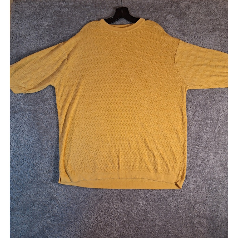 Bachrach Mens XXL Mustard Yellow Sweater Silk Blend Zigzag Textured Short Sleeve